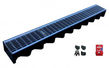 Entwässerungsrinnen Set 9 x mit Edelstahlmaschenrost 1 Meter incl. Schnurwasserwaage und Zubehörset